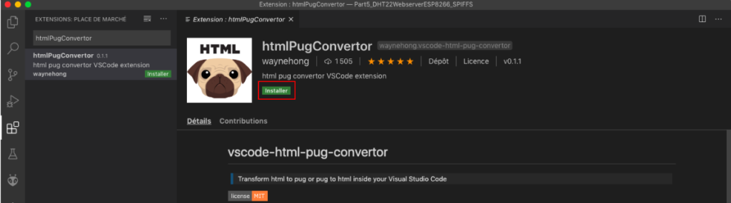 install of pughtml on vscode